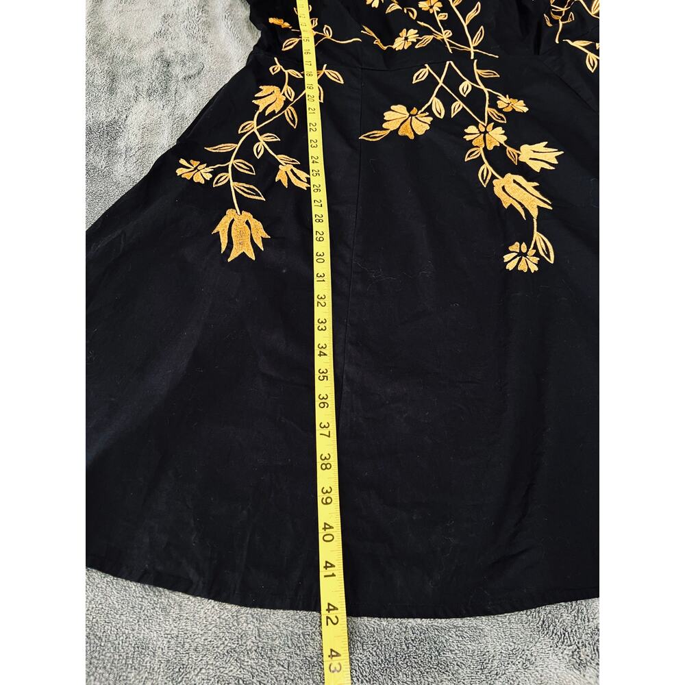 eShakti Black and Gold Embroidered Floral Knee Length Dress Size 20W - Picture 6 of 8